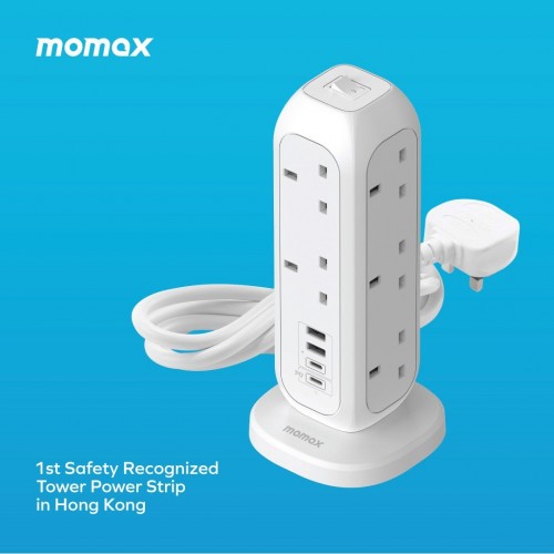 MOMAX ONEPLUG PD20W 2A2C 11位拖板(電源線長：2米) US11 ** 機電署認可的一體式直立拖板 **