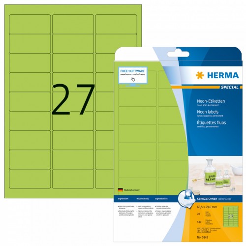 HERMA 多用途A4標籤紙(螢光色) 20張裝