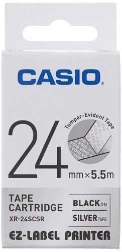 CASIO XR-24SCSR 防篡改標籤帶(24mm) 銀底黑字