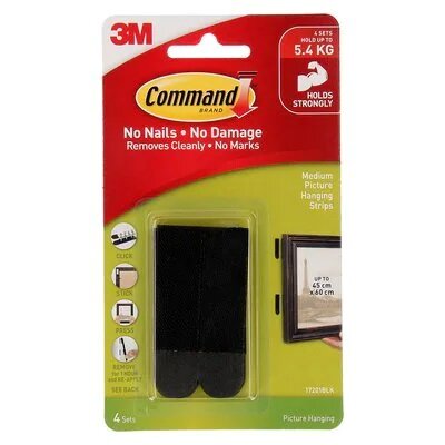 3M Command™ 17201BLK 無痕™ <黑色>魔術貼-中型(4對裝)