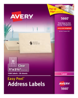 AVERY 5660/5661/5662/5663/5664/5667 透明鐳射打印標籤(50張裝) Letter Size