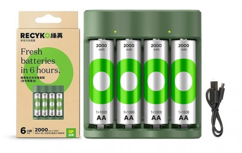 GP Recyko 綠再每日充充電器B421(4槽/USB) 連4粒1=1000系列2000mAh AA鎳氫充電電池