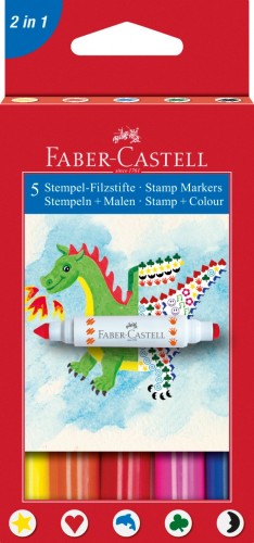 Faber-Castell 155175 5色雙頭粗咀圖案印章水彩筆