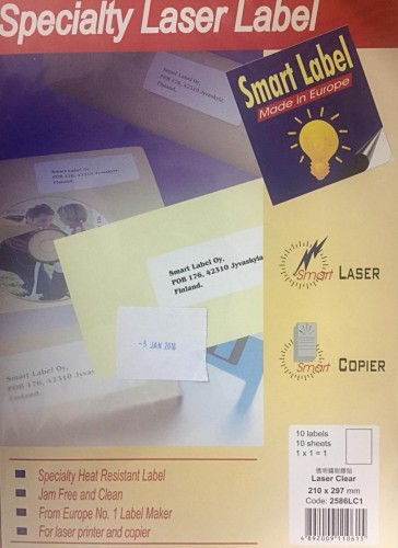 SMART LABEL  A4 鐳射打印透明貼紙 (100張裝)