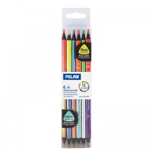 MILAN Double-ended pencils 黑桿雙頭三角防斷木顏色(6支/12色裝) - 07123306