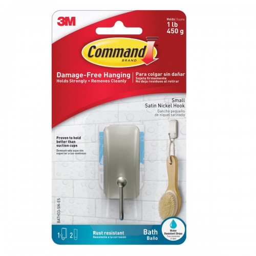 3M Command™ BATH33-SN 無痕™ 浴室<小型>金屬掛鈎(1個裝)