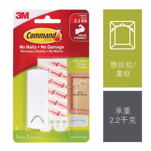 3M Command™ 17041HK 無痕™ 繩索型相框掛鈎(1個裝)