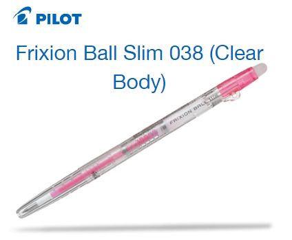 PILOT Frixion Ball Slim038 LFBS-18UF-NC 透明桿擦擦隱形筆 (0.38mm) ** New **